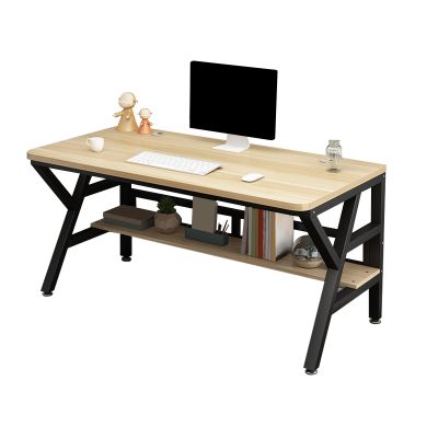 XUEERS Office DeskComputer DeskWriting DeskWooden Desktop and Metal Frame with Storage Rack, Suitable for Home Office, Office and Other Scenes(Beige A,47.2in*23.6in*29.1in)