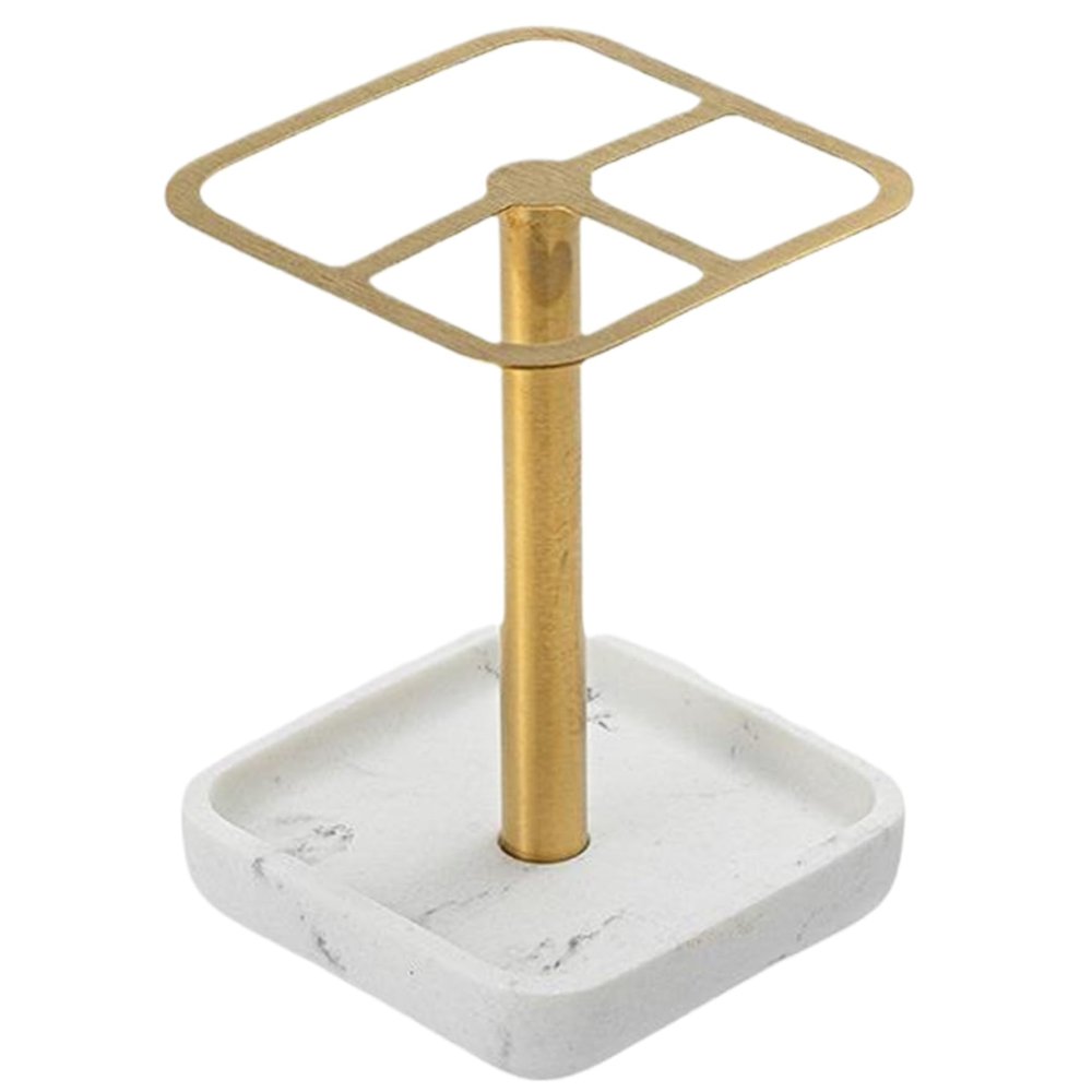 Gold Toothbrush Holder 3 Slots Toothbrush Holders Stainless Steel Toothbrush Stand with Marbling Base Minimalist Toothpaste Toothbrush Holder for Bathroom Organizer