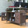 Kennkari Outdoor Rolling Kitchen Island on Wheels with Storage Cabinet, Solid Wood Island Table, Mobile Kitchen Cart with Stainless Steel Top, Farmhouse Grill Cart (Dark Brown) view 1