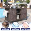 Kennkari Outdoor Rolling Kitchen Island on Wheels with Storage Cabinet, Solid Wood Island Table, Mobile Kitchen Cart with Stainless Steel Top, Farmhouse Grill Cart (Dark Brown) view 4