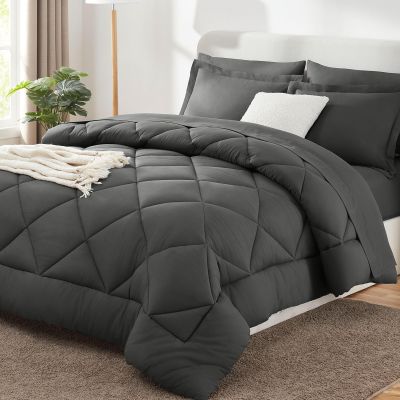 CozyLux California King Comforter Set Dark Grey - Cal King Bed in a Bag 7 Pieces, Luxury Soft Bed Set for All Seasons, Bedding Set with Down Alternative Comforter, Sheets, Pillowcases & Shams