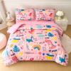 MWMWMW 5 Pcs Pink Dinosaur Comforter Set Queen, Pink Bedding Set Queen for Girls, Rainbow Dinosaur Bedding Sets for Girls Kids with 1 Comforter, 1 Flat Sheet, 1 Fitted Sheet and 2 Pillowcases view 1
