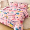 MWMWMW 5 Pcs Pink Dinosaur Comforter Set Queen, Pink Bedding Set Queen for Girls, Rainbow Dinosaur Bedding Sets for Girls Kids with 1 Comforter, 1 Flat Sheet, 1 Fitted Sheet and 2 Pillowcases view 4