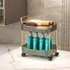 YIONEWIN Acrylic Storage Trolley, Bathroom Kitchen Rolling Utility Cart Mobile Organization Shelves with Handle and Lockable Wheel(Green,2 Tier) view 1