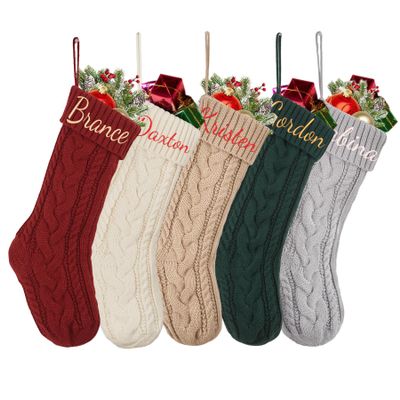Fasinheaco Personalized Christmas Stockings - 5 Pack,18 Embroidery Cable Knitted Stocking,Monogram Stocking with Name,Stockings for Family Xmas Party,Holiday Decor