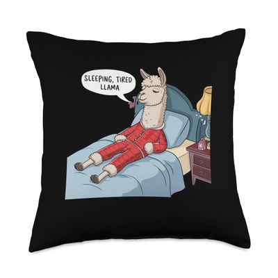 Alpaca Llama with Red Buffalo Plaid Pajamas Girl Boy Llama Throw Pillow