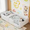 VilroCaz Twin Size Upholstered Platform Bed with Safety Guardrail, Montessori Kids Floor Bed, Child Grounded Bed with Charging Station and Sturdy Slats Support view 1