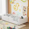 VilroCaz Twin Size Upholstered Platform Bed with Safety Guardrail, Montessori Kids Floor Bed, Child Grounded Bed with Charging Station and Sturdy Slats Support view 3