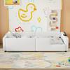 VilroCaz Twin Size Upholstered Platform Bed with Safety Guardrail, Montessori Kids Floor Bed, Child Grounded Bed with Charging Station and Sturdy Slats Support view 4