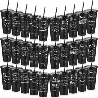Uiifan 30 Pcs Christian Gifts Cups Bulk for Women Bible Verse Christian Tumblers with Lids and Straw 24oz Religious Church Gifts for Women Church Volunteers (Black Color,Bible)