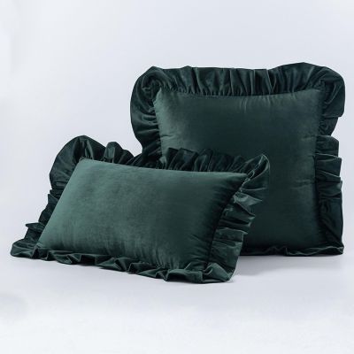ALISSE Ruffled Solid Throw Pillow Covers Velvet Square Cushion Case Decorative for Sofa Couch Bed Living Room Bedroom Farmhouse Retro Home Pillowcase(C,17x17in)