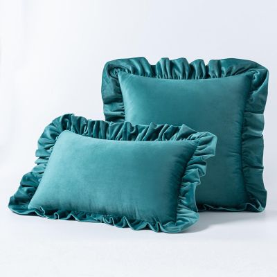 ALISSE Ruffled Solid Throw Pillow Covers Velvet Square Cushion Case Decorative for Sofa Couch Bed Living Room Bedroom Farmhouse Retro Home Pillowcase(D,11.8x19.7in)