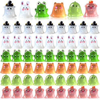 60 Pcs Ghost Figurine Halloween Cute Mini Animal Ghosts Decor Glow in the Dark Glowing Luminous Mini Resin Figures for Dollhouse Garden Landscape Party Halloween Decorations Halloween Miniatures Min