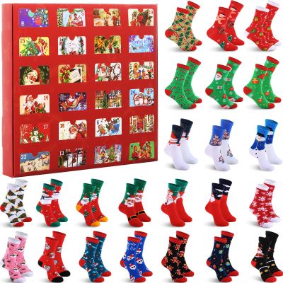 Suhine 24 Pairs Christmas Sock Gift Bulk for Women Men Adult Soft Christmas Xmas Holiday Festival Sock Advent Calendar 2026(Classic Style)