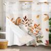 No Hook Thanksgiving Shower Curtain with Snap in Liner Set,Autumn Harvest Watercolor Pumpkin Double Layers Shower Curtains with See Through Top Window Fall Maple Leaves on Linen Bath Curtain,72Wx72L view 3