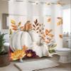 No Hook Thanksgiving Shower Curtain with Snap in Liner Set,Autumn Harvest Watercolor Pumpkin Double Layers Shower Curtains with See Through Top Window Fall Maple Leaves on Linen Bath Curtain,72Wx72L view 4