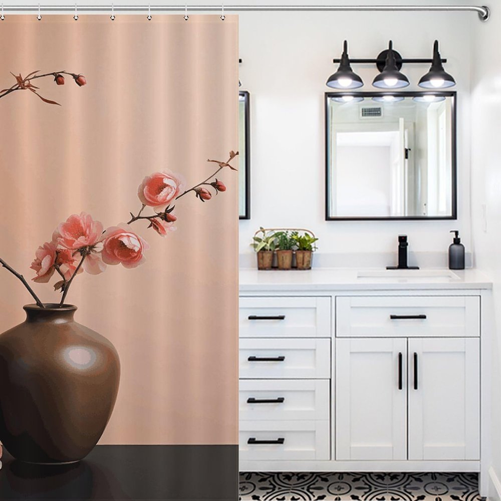 WSOIHFEC Shower Curtain Waterproof Fabric Shower Curtain Set Shower Curtain for Bathroom with 12 Hooks Flower Vase Bathroom Curtain Bathroom Decor Shower Liner for Bathtub Bath 60 X 72 in
