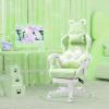 Vigosit Cute Cat Ears Gaming Chair for Women Girls - Ergonomic PU Leather Office Chair with Footrest cat paw Pillow, 360 Swivel Recliner, Green view 1