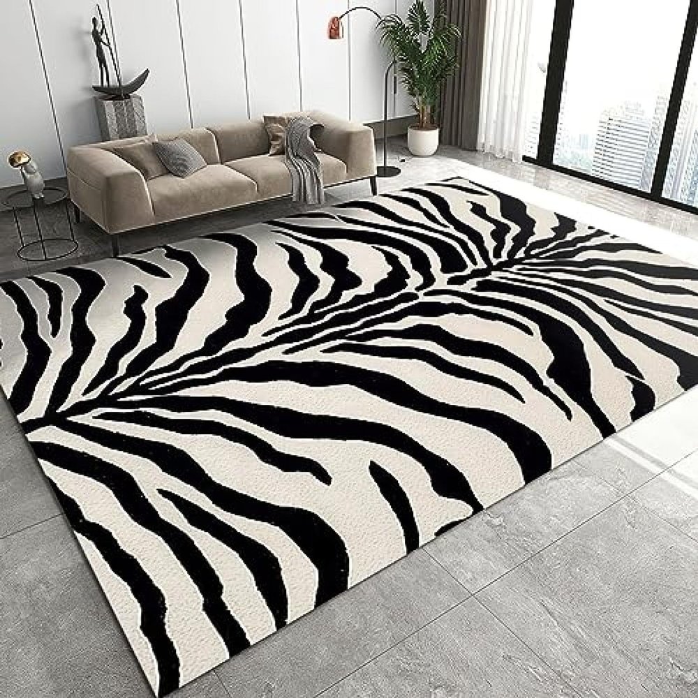 2x4 Runner Rug Abstract Black and White Zebra Pattern Rugs for Entryway, Irregular Geometric Stripe Art Washable Kitchen Rugs Soft Non Slip Anti Fatigue for Sink Laundry Indoor Hallways