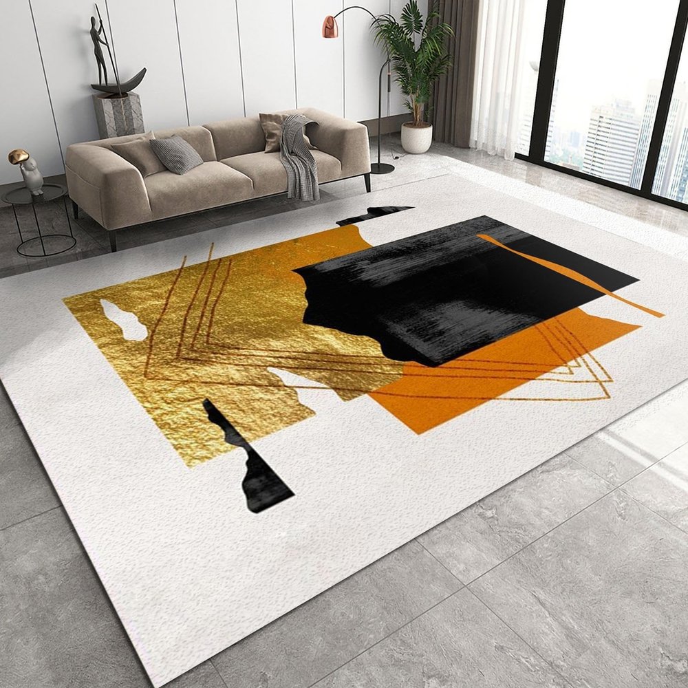 2x4 Runner Rug Luxury Printed Art Rugs for Entryway, Abstract Black Gold Foil Geometry Washable Kitchen Rugs Soft Non Slip Anti Fatigue for Sink Laundry Indoor Hallways