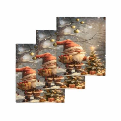 Christmas Gnomes Dish Towels Waffle Kitchen Towels Set, Forest Retro Snow Scene Cartoon Xmas Tree Absorbent Quick Drying Towel Cleaning Hand Towels for Bathroom 3 Pcs Dish Cloths 15.7"x23.6"