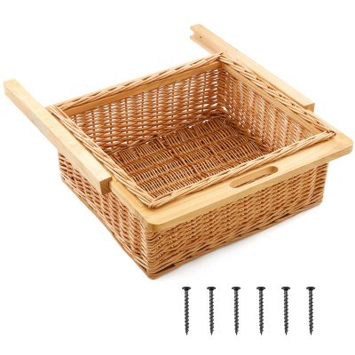 Memorywuu Rustic Wicker Pull out Cabinet Organizer Basket Drawers with Frame and Runners Slide 20" W x 20" l x 8" H for Kitchen Shelf Pantry Storage, Easy DIY Installation