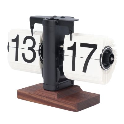 Flip Desk Clock, 24H Retro Vintage Design Auto Flip Clock Desk Clock Table Clock Large Number Battery Powered Mechanical Flip Down Clock,for Home Office School Hotel (Black Shelf