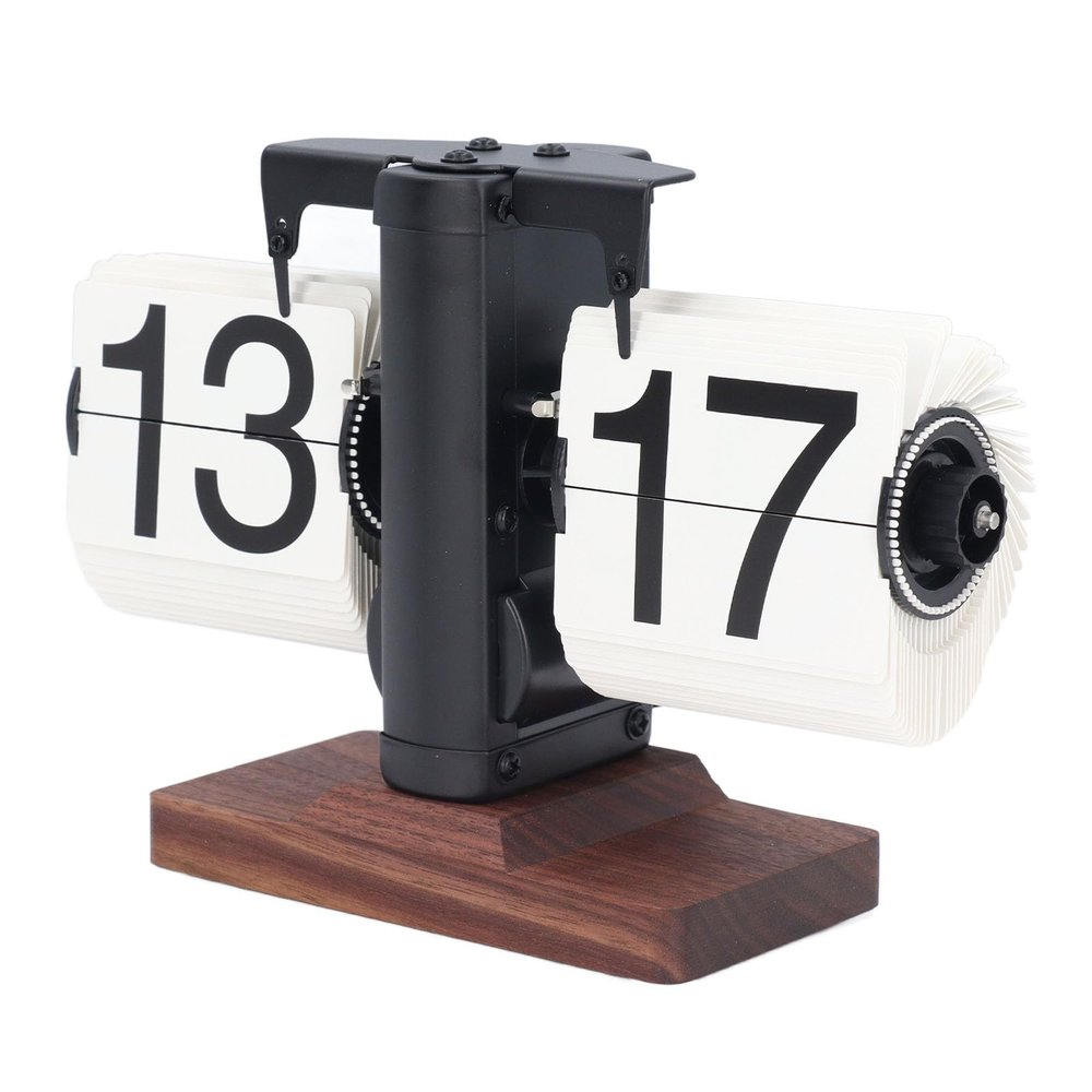 Flip Desk Clock, 24H Retro Vintage Design Auto Flip Clock Desk Clock Table Clock Large Number Battery Powered Mechanical Flip Down Clock,for Home Office School Hotel (Black Shelf
