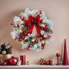 Svndlyn 22 Inch Lighted Snow Flocked Christmas Wreath with Red Bow Ball Ornaments PineCones Berries Holiday Hanging Decoration for Door, Wall, Mantel view 4
