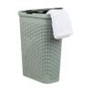 Mind Reader Slim Laundry Hamper with Lid, 40L Clothes Basket, Premium Wicker Design, Plastic, Mint view 1