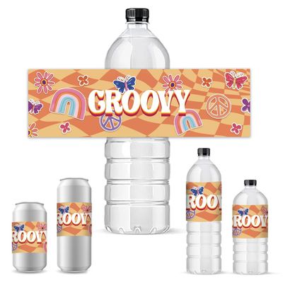 PH PandaHall 30pcs Groovy Water Bottle Labels, 70s Disco Bottle Stickers Decorative Bottle Wrappers Waterproof Bottle Wraps Self-Adhesive Water Bottle Label for Birthday Party Favors