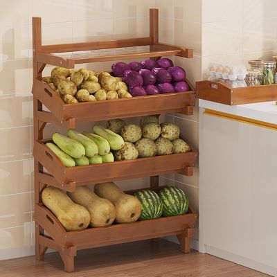 4 Tier Wood Fruit Vegetable Basket Stand, 39 Inch Tall Large Capacity Home Shelf/ Supermarket Retail Display Holder with Detachable Tray, Vertical Floor Storage Rack(ligjt grey,66x28x100cm/26x11x39.5i