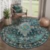 Ciicool Washable Area Rug Round 5x5 Teal Boho Bedroom Non-Slip Oriental Entry Throw Low-Pile Indoor Floor Carpet for Dining Room Laundry Foyer Decor (Teal/Multi) view 1