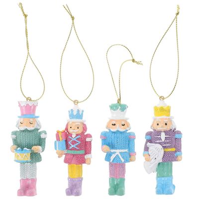 VOSAREA 4pcs Pastel Nutcrackers Resin Candy Christmas Nutcracker Pendants Bright Color Xmas Tree Wooden Solider Pendant Hanging Ornament (8CM)