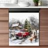 Christmas Tree Red Truck Wallpaper Dishwasher Magnetic Stickers Winter Snow Kitchen Fridge Magnet Cover Decals Home Decorations Vinyl Sticker 23W x 26H inchs view 1