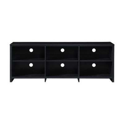 Andmakers 65 in. Black Oak Modern TV Stand for TVs Up to 72" with 6 Open Shelves, Modern Entertainment Center with Storage, TV Console Table Media Cabinet for Living Room, Bedroom and Office