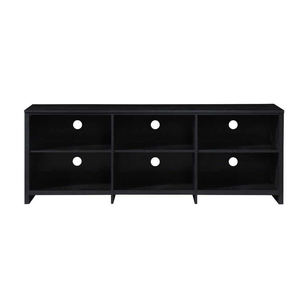 Andmakers 65 in. Black Oak Modern TV Stand for TVs Up to 72" with 6 Open Shelves, Modern Entertainment Center with Storage, TV Console Table Media Cabinet for Living Room, Bedroom and Office