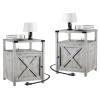 HOSEOKA Farmhouse Nightstand Set of 2 with Charging Station, Rustic End Table Bedroom with Storage Living Room Side Table Grayish White Night Stand Industrial Bedside Table view 1