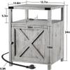 HOSEOKA Farmhouse Nightstand Set of 2 with Charging Station, Rustic End Table Bedroom with Storage Living Room Side Table Grayish White Night Stand Industrial Bedside Table view 3