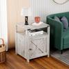 HOSEOKA Farmhouse Nightstand Set of 2 with Charging Station, Rustic End Table Bedroom with Storage Living Room Side Table Grayish White Night Stand Industrial Bedside Table view 4