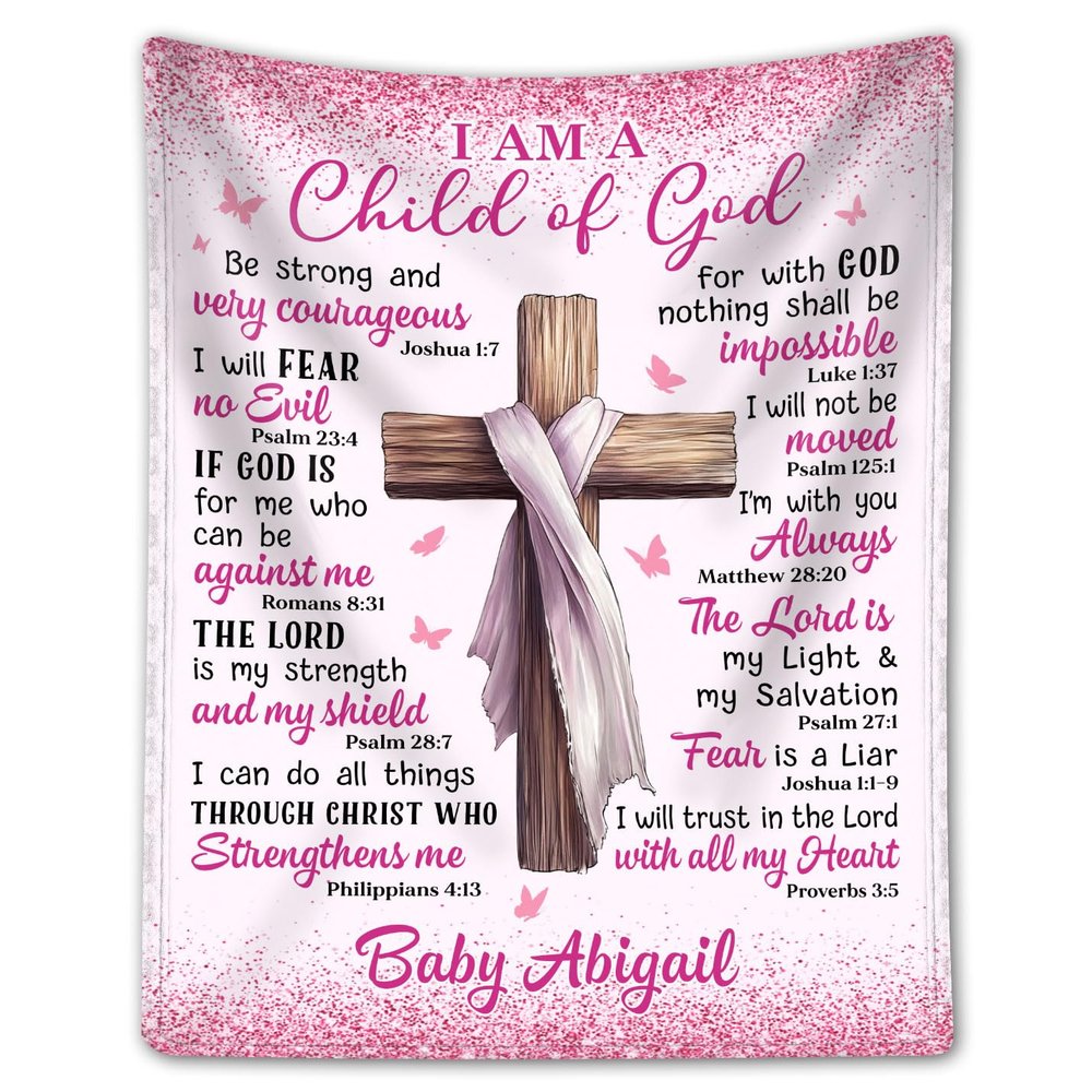 Fleece Blanket 50x60 - Baptism Gifts for Girl, Boys, Teen Girl, Baby Girl, Women, Men, Adults - 'I Am a Child of God' Blanket Gifts - Ideal Baptism Gift for All Ages (Pink, 60x50 Inches)