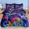 Pamnest Comforter Set Full Size, Game Graffiti 7 Pcs Bedding for Kids and Adults, Neon Geometric Gaming Bed Sheet Sets with Fitted Sheet 2 Pillowcase & 2 Sham for Bedroom Bed Decor view 3