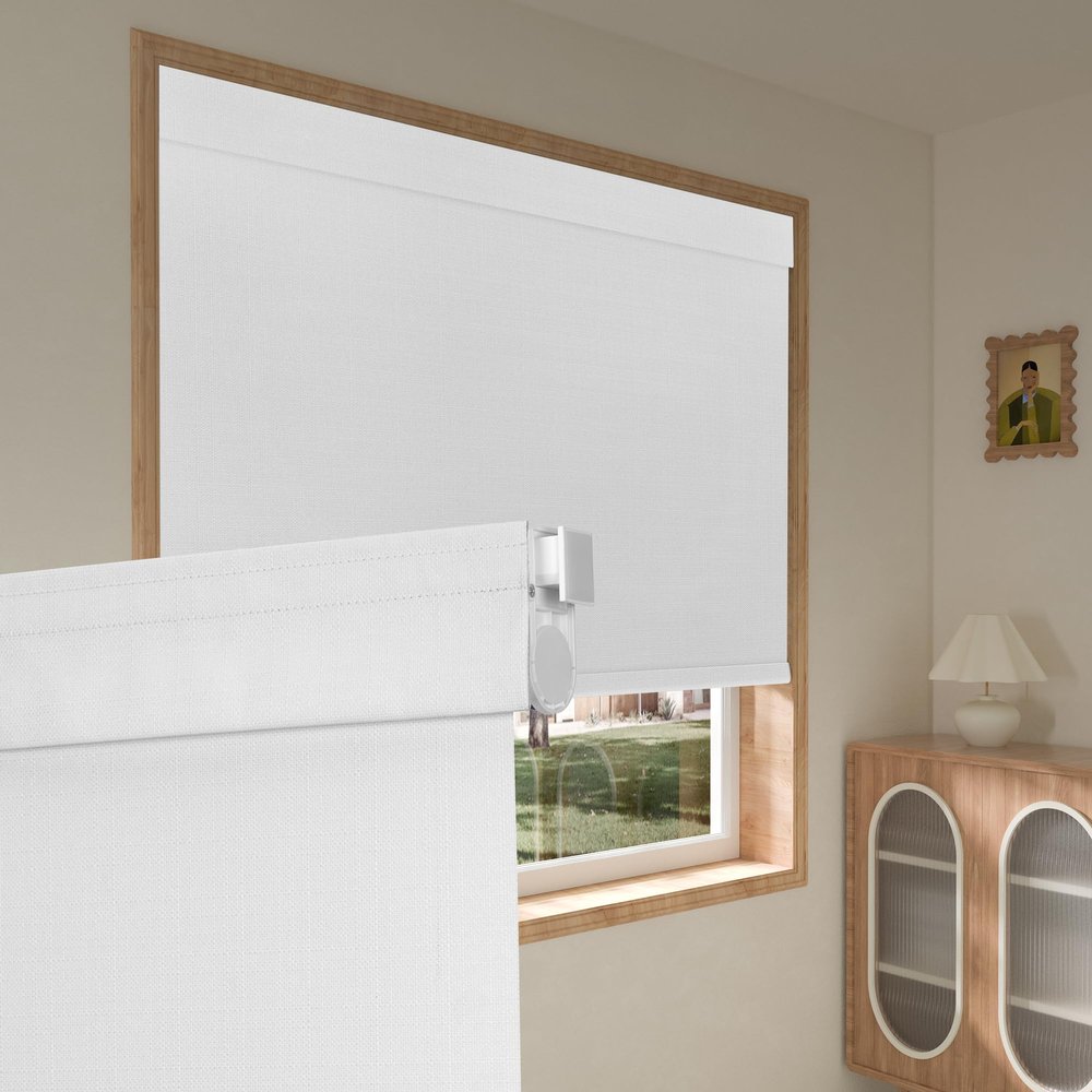 Boolegon No Drill No Tools Roller Shades for Windows, Blackout Linen Fabric, Cordless Roller Blinds,Thermal Insulated UV Protection Window Shades for Home,Bedroom,Office, Blackout-White,48" W x 68" H