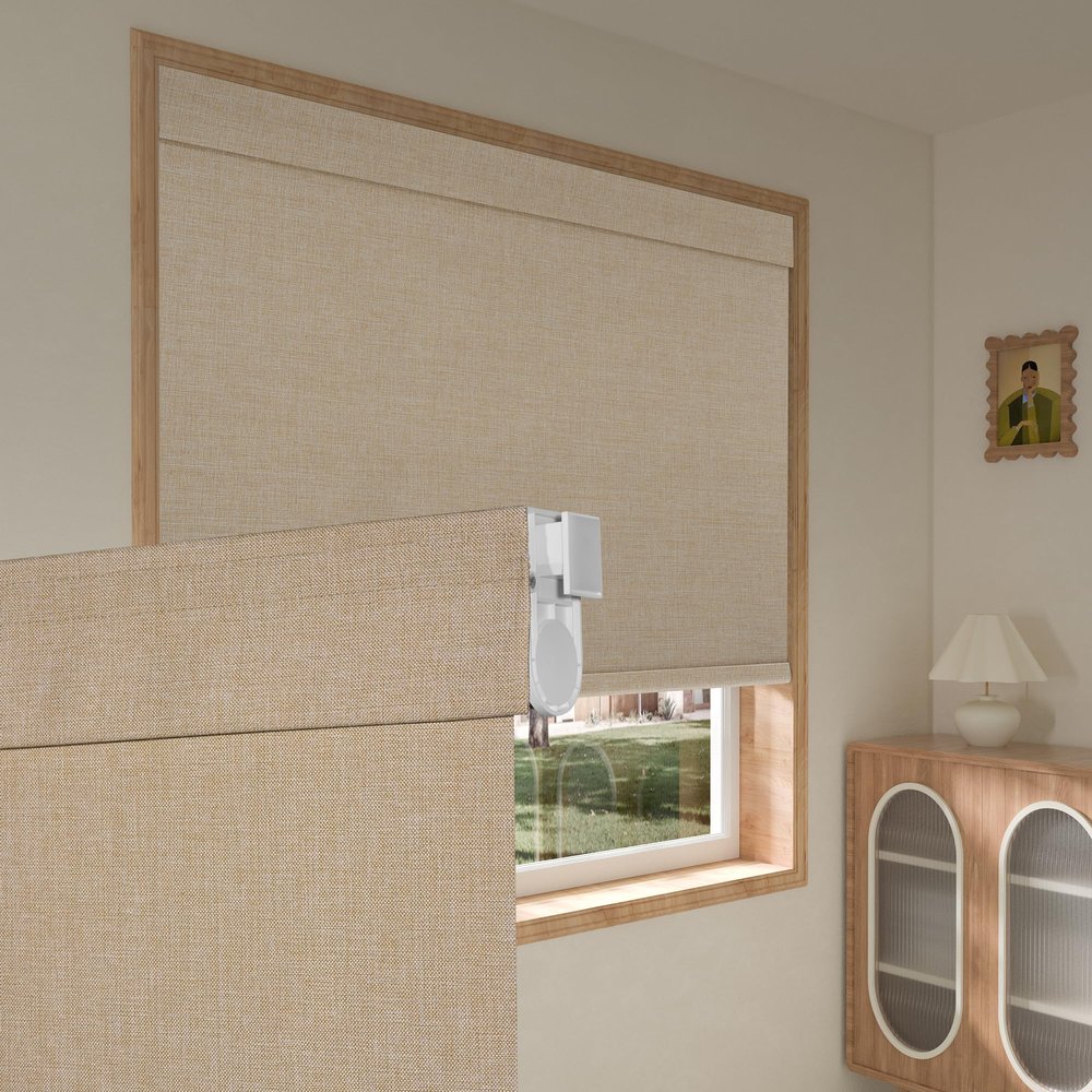 Boolegon No Drill No Tools Roller Shades for Windows, Blackout Linen Fabric, Cordless Roller Blinds,Thermal Insulated UV Protection Window Shades for Home,Bedroom,Office, Blackout-Beige,50.5"W x 64"H