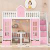 Bishilin Bunk Bed Twin Over Twin for Adults, Pink Bunk Bed with Changeable Table, Can be Turned Into Upper Bed and Down Desk, Solid Wood view 1