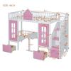 Bishilin Bunk Bed Twin Over Twin for Adults, Pink Bunk Bed with Changeable Table, Can be Turned Into Upper Bed and Down Desk, Solid Wood view 2