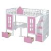 Bishilin Bunk Bed Twin Over Twin for Adults, Pink Bunk Bed with Changeable Table, Can be Turned Into Upper Bed and Down Desk, Solid Wood view 4