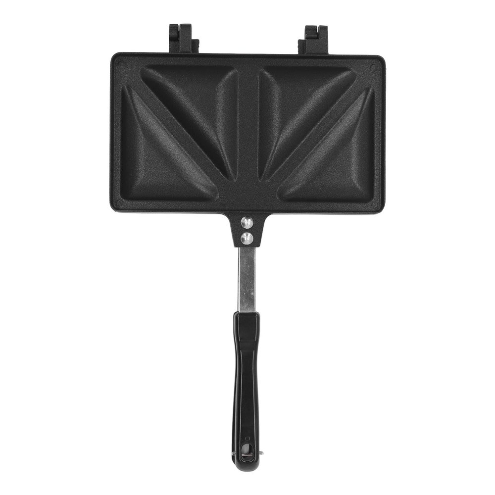LOCADENCE Breakfast Sandwich Maker, Aluminum Alloy Sandwich Baking Pan, Double Sided Frying Pan with Anti Slip Handle for Outdoor Camping Travel (Black)