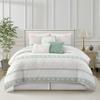 Grand Avenue 7 Piece White Green Comforter Set, California King Size Clipped Bedding Set, All Season Geometric Bedding, Matching Pillows, Shams, Bed Skirt view 1