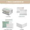 Grand Avenue 7 Piece White Green Comforter Set, California King Size Clipped Bedding Set, All Season Geometric Bedding, Matching Pillows, Shams, Bed Skirt view 4